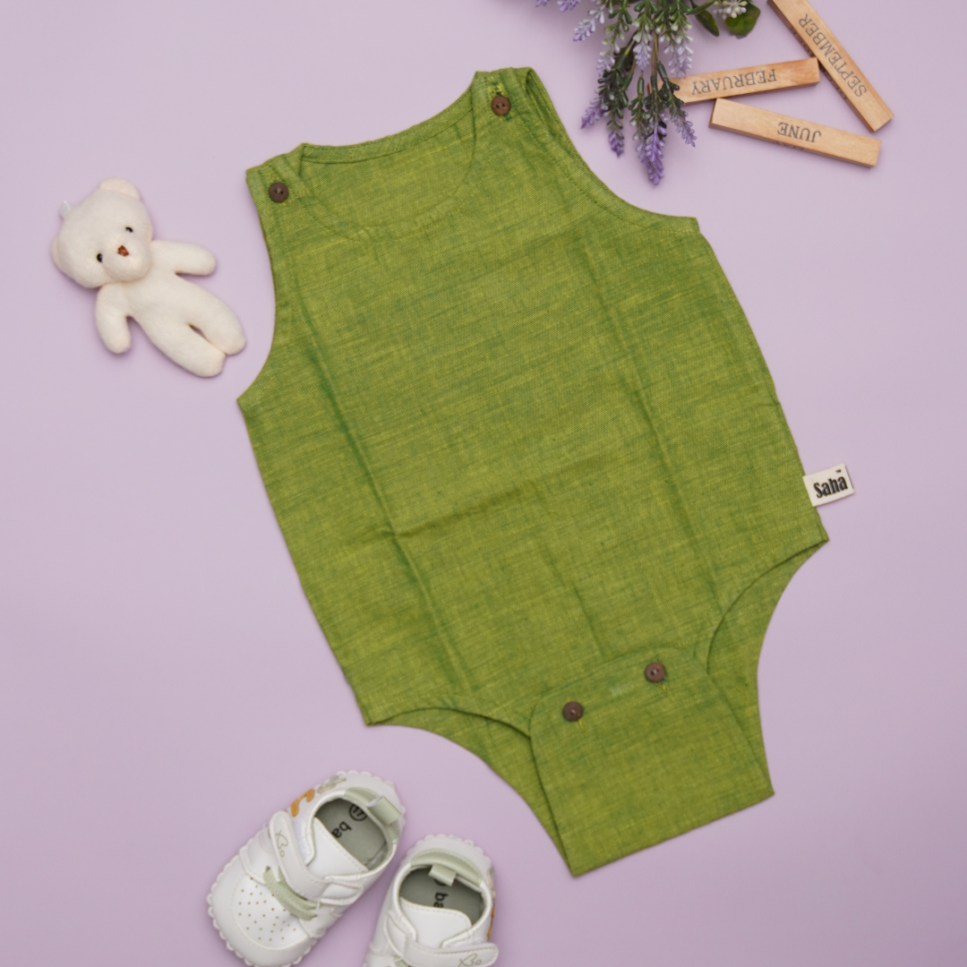 Khadi Hand Woven Green Baby Romper