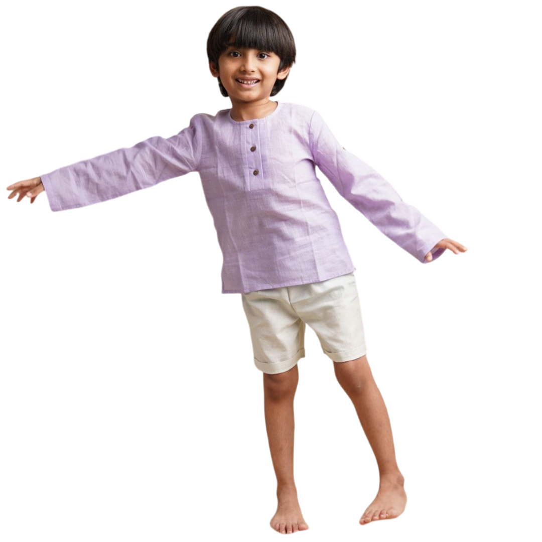 Boy wearing full sleeve shirt in pure cotton in purple color