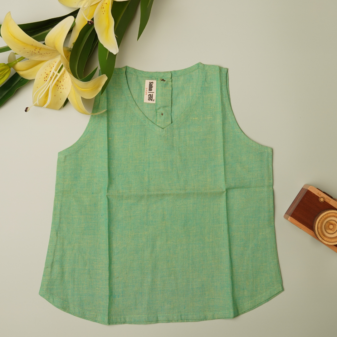 Comfortable Khadi Girls Summer Green Top