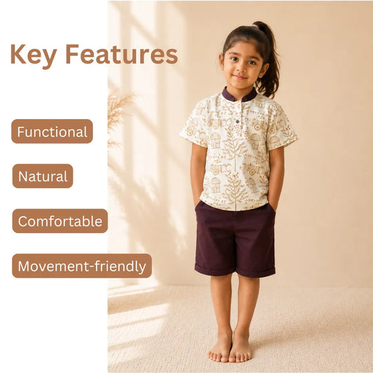 Warli Short Kurta Set - Pure Cotton kidswear