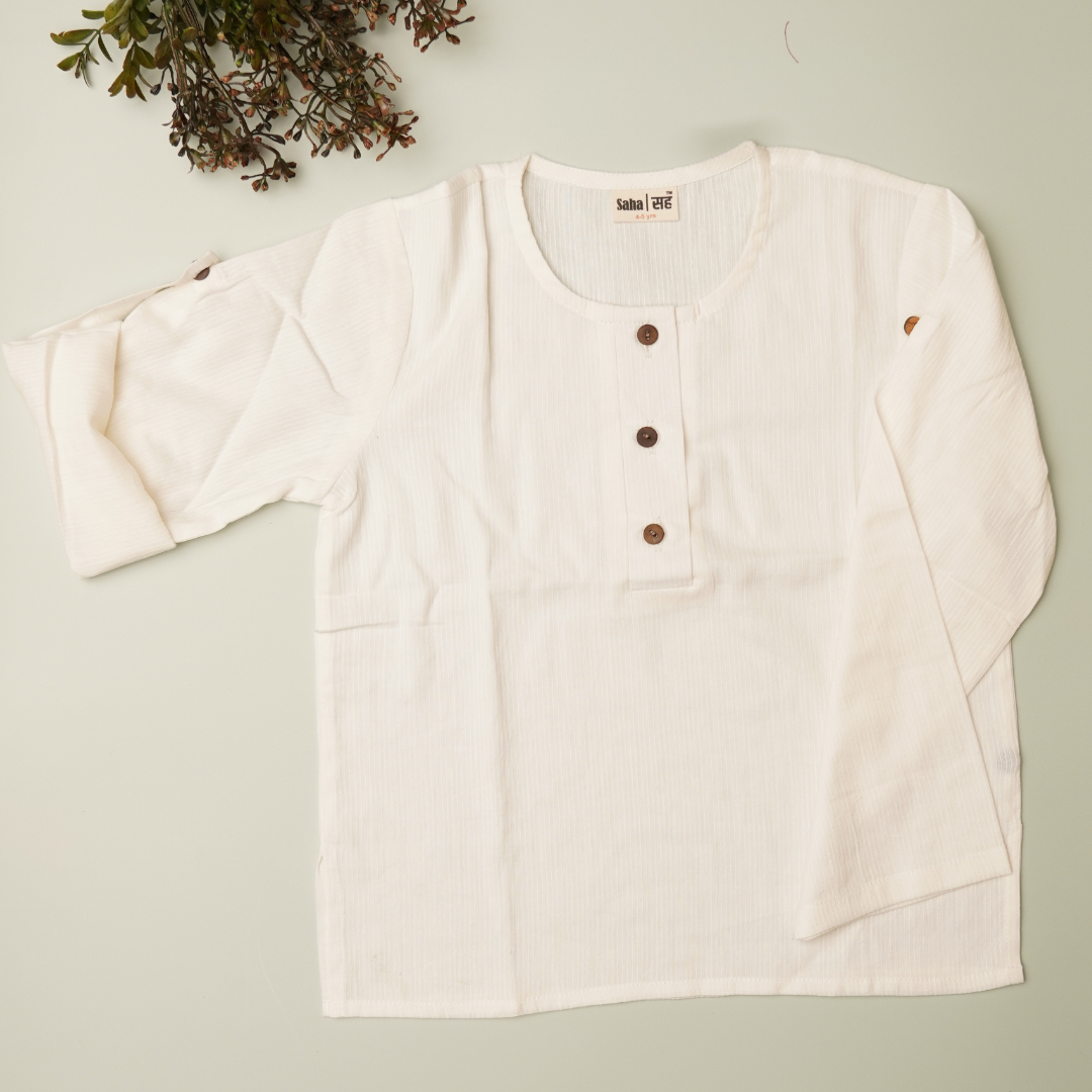 White Full Sleeve Cotton Shirt for Boys flatlay photo
