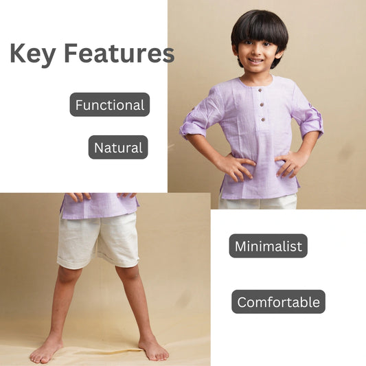 Side view of boys full sleeve shirt and shorts set – comfortable casual kidswear