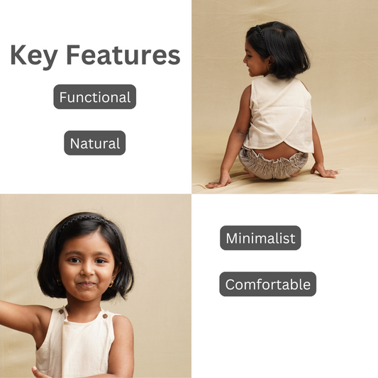 Functional natural minimalist comfortable cotton clothing for kids