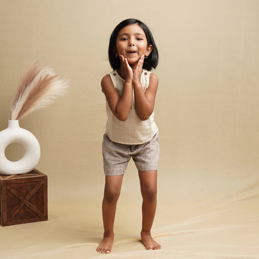 Girls cotton crop top and shorts set designed for comfortable movement and play