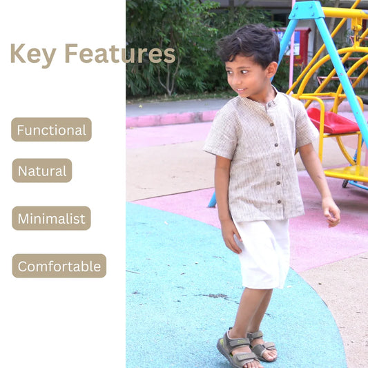 Side view of Little Trailblazer boys shirt and shorts set – comfortable casual kidswear