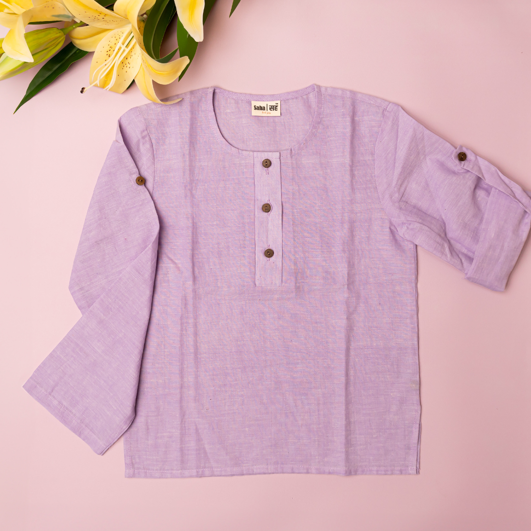 purple full sleeve cotton shirt for boys flatlay pic