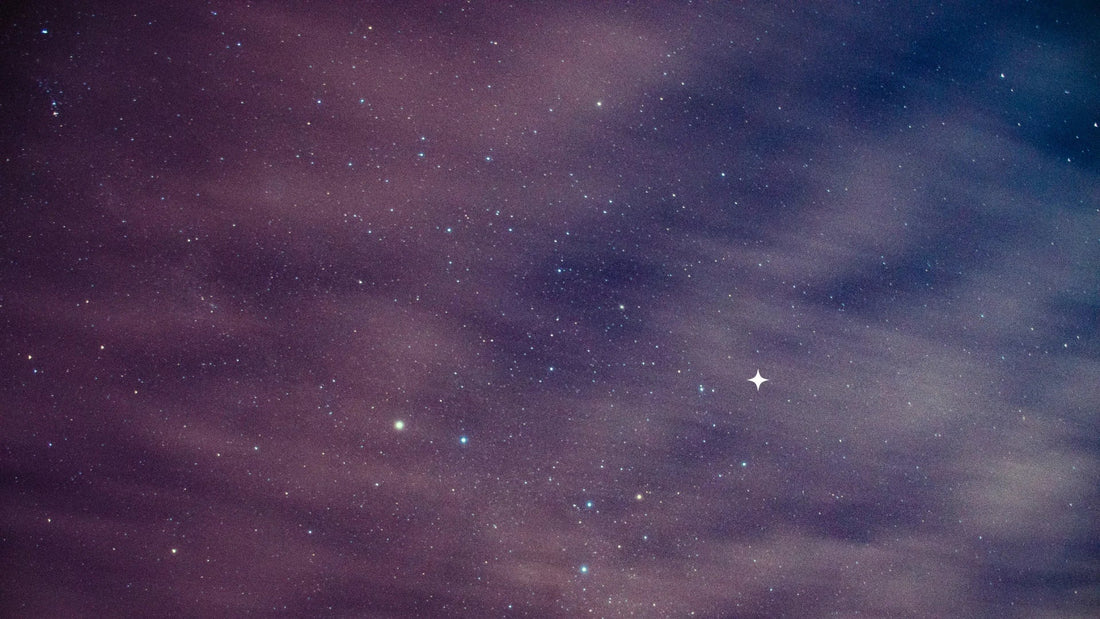 Purple night sky with scattered stars and soft clouds for children’s decor or toys theme