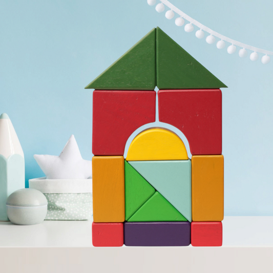 Waldorf montessori inspired wooden gemoetric blocks water-based non toxic paints