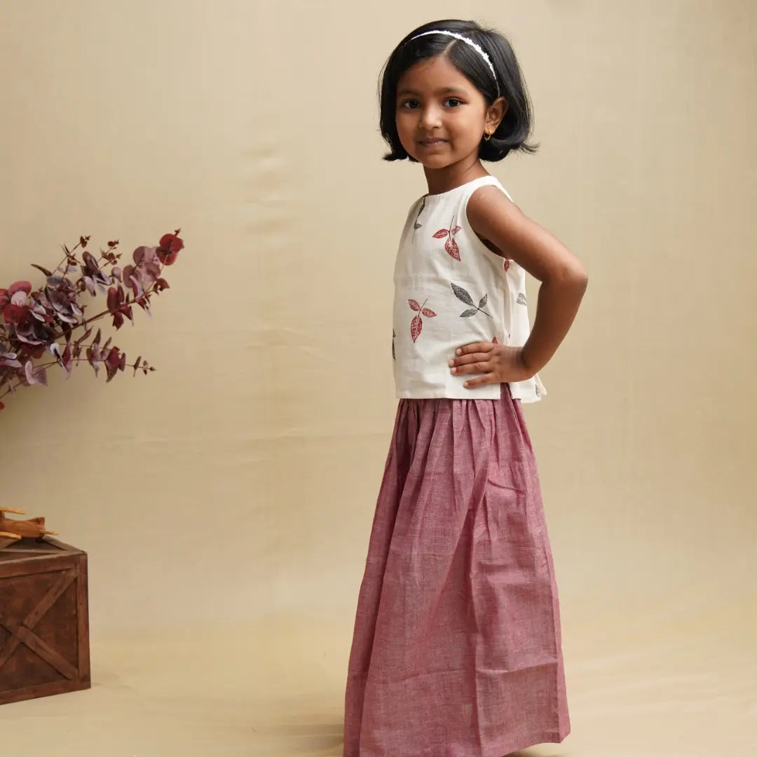 Matching Sets for Two Sisters with khadi crop top and skirt