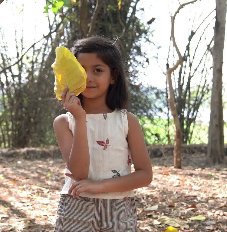Matching Sets for Two Sisters with khadi crop top and skirt