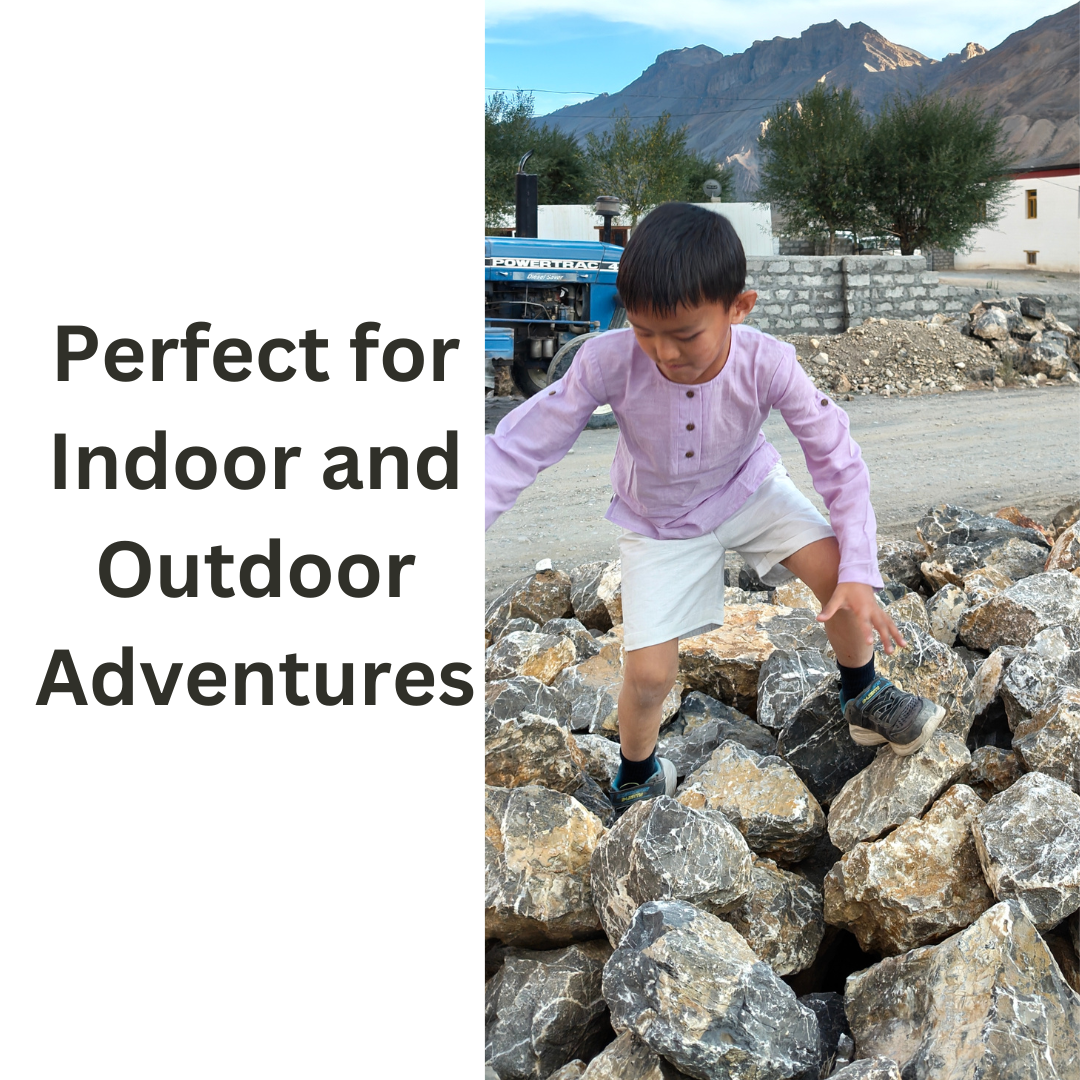 Boy wearing cotton shorts playing outside