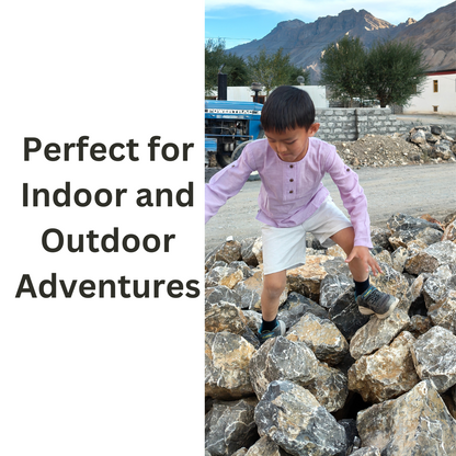 Boy wearing cotton shorts playing outside