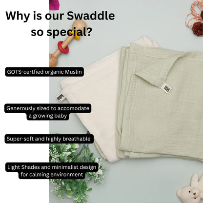 Swaddles for infants and newborns with text highlighting its features 