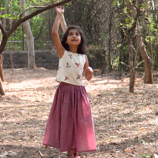 Girl wearing Khadi clothing cotton top and skirt