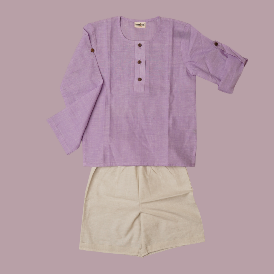 Purple and Grey Khadi Set for Boys