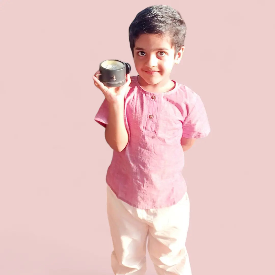 Child wearing cotton kurta jogger set from Saha