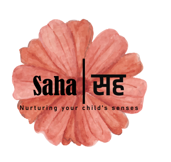 Floral logo with 'Saha' brand name and tagline on a white background