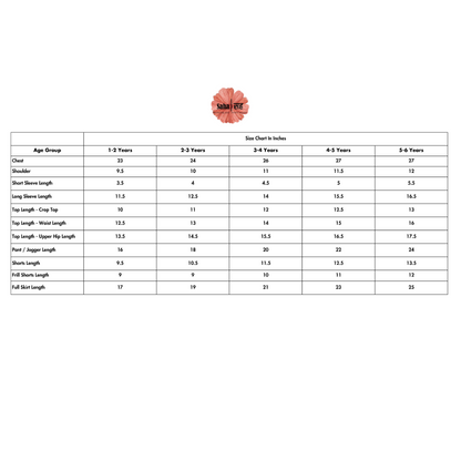 Saha Size Chart