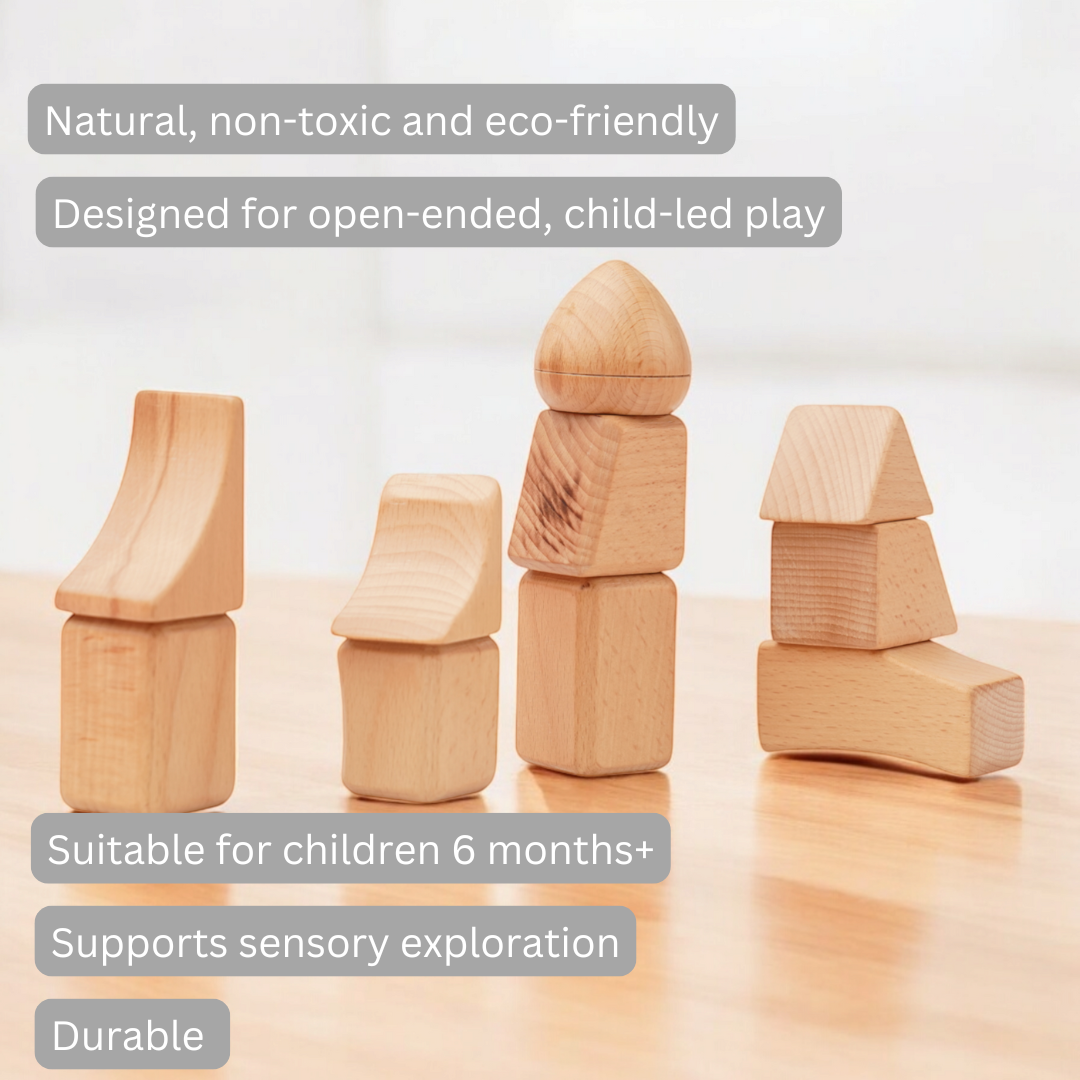 Open-ended wooden blocks irregular shapes sensory exploration waldorf natural