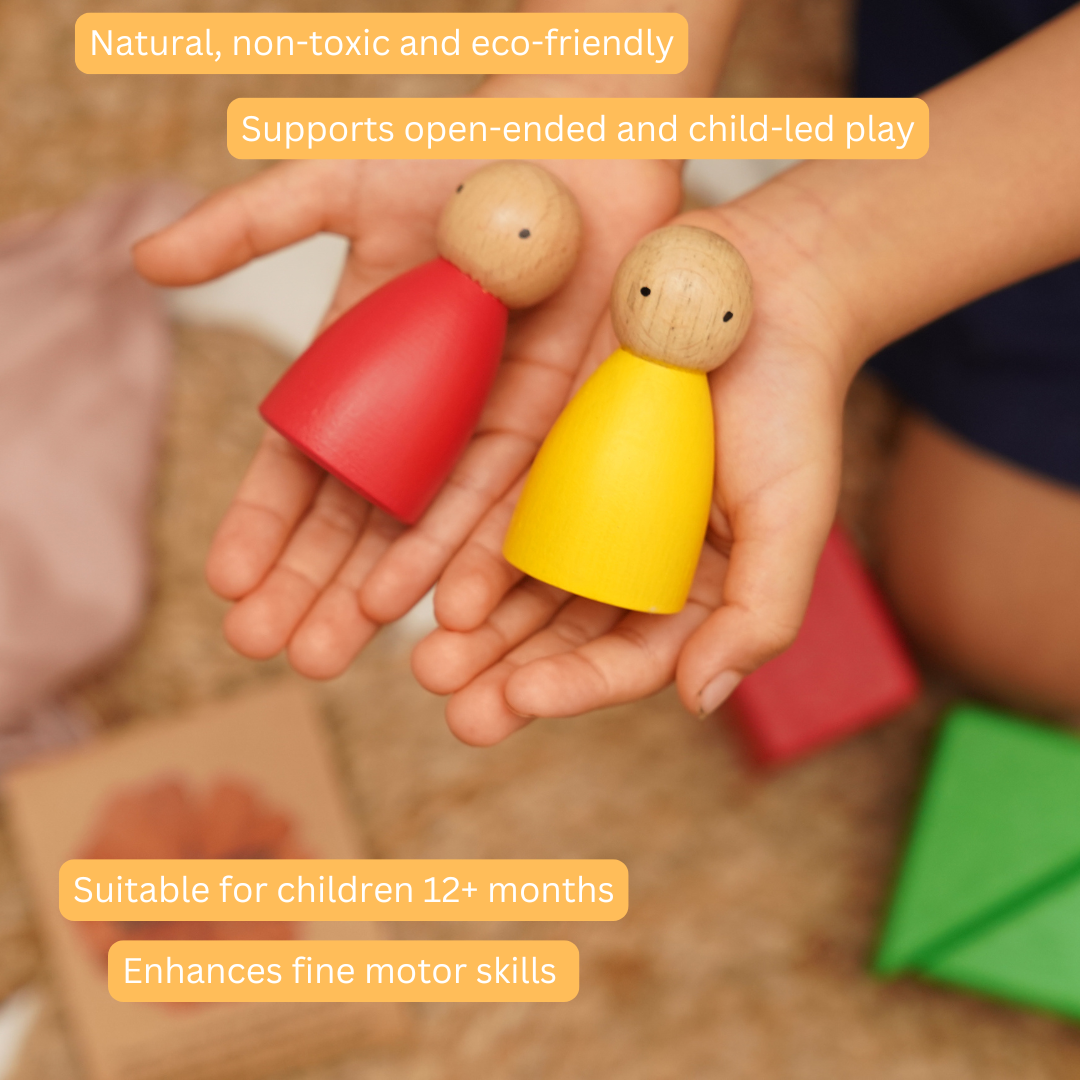 Wooden Peg Dolls open-ended child-led play open-ended fine motor kills role play pretend play storyboards