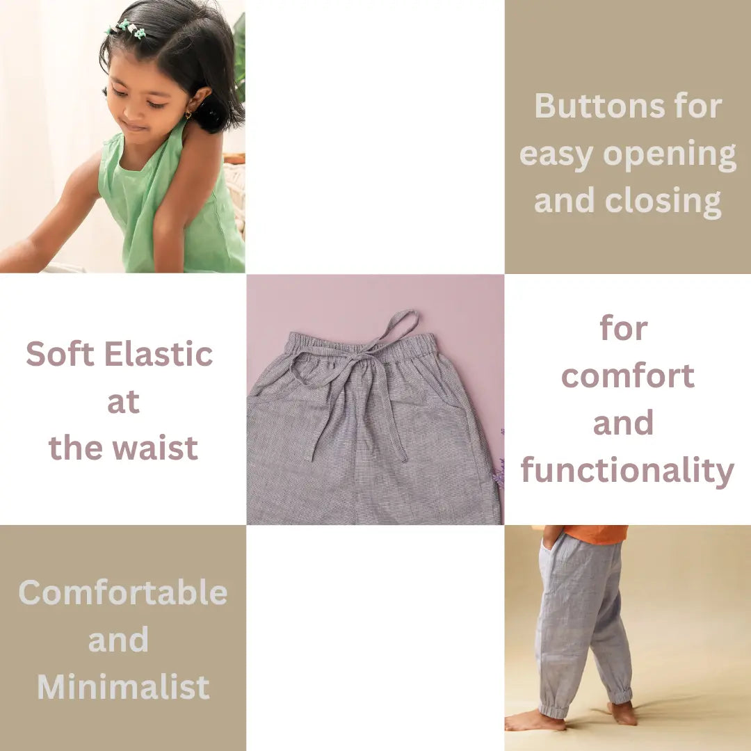 Artisan stitching detail on baby girl cotton khadi top and bottom set – ethically made toddler clothing