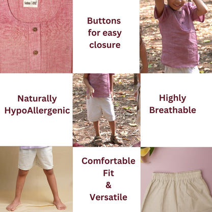 Artisan stitching and fabrics detail on Earthy Elegance boys kurta shirt and shorts set – ethically made kidswear