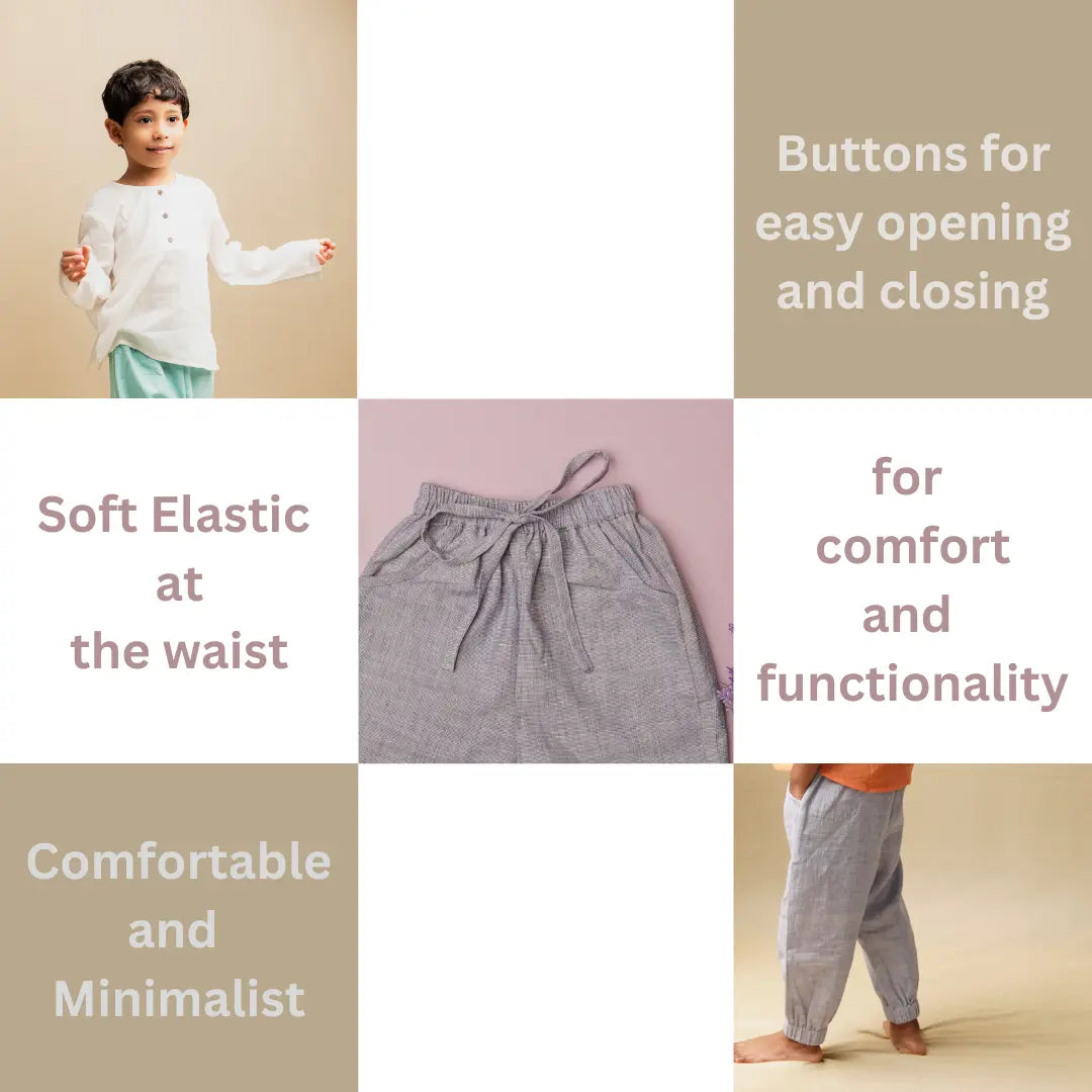 Artisan stitching detail on khadi shirt boys outfit set – ethically made kids clothing