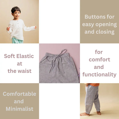 Artisan stitching detail on khadi shirt boys outfit set – ethically made kids clothing