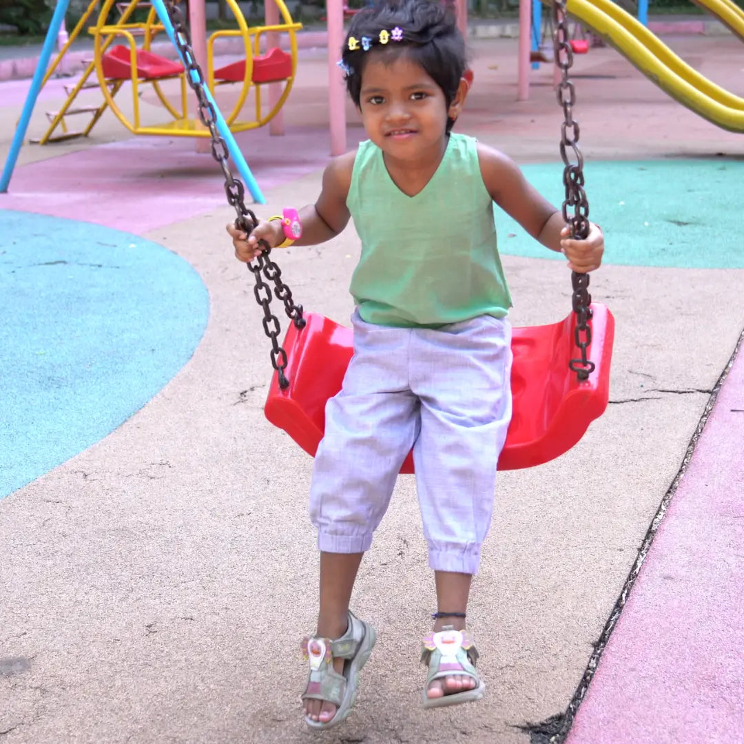 Baby girl dress top and bottom set in cotton khadi front view – breathable toddler outfit