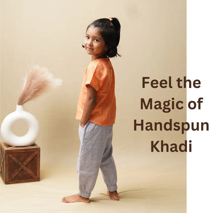 Baby girl wearing Twilight khadi cotton summer set – comfortable natural clothing for babies
