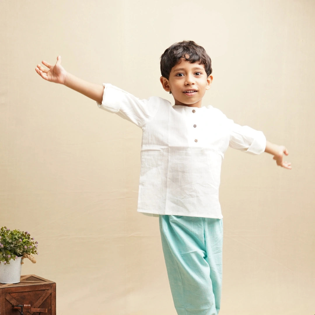 Boys full sleeve cotton button down shirt front view – breathable everyday kidswear