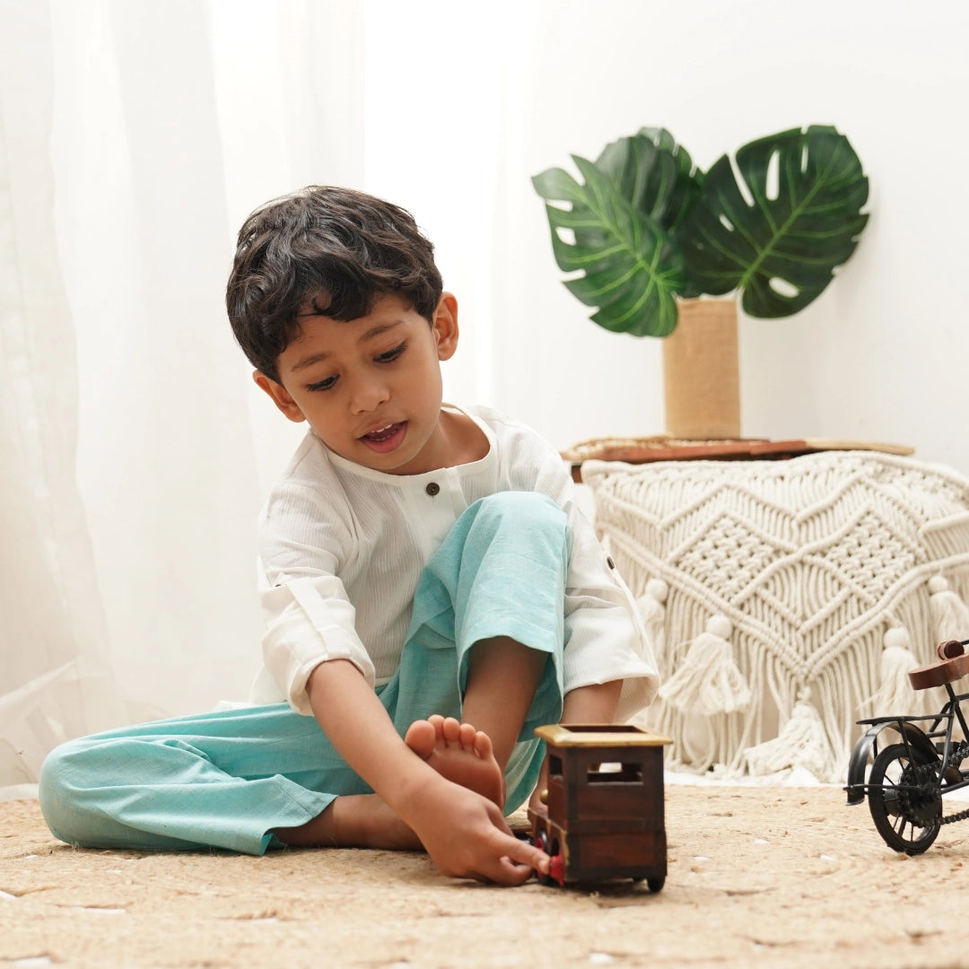 Boys full sleeve cotton shirt designed for comfortable movement and play