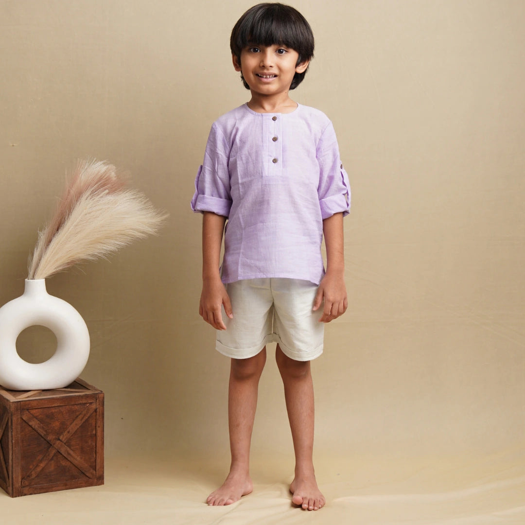 Boys full sleeve shirt and shorts set front view – breathable everyday kids outfit
