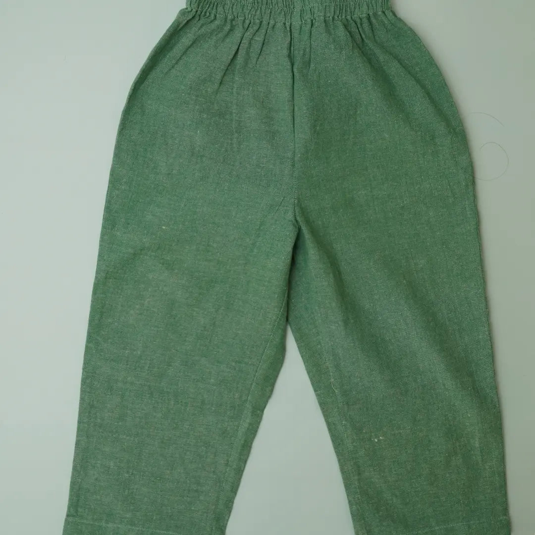 Detailed view of unisex green khadi pants