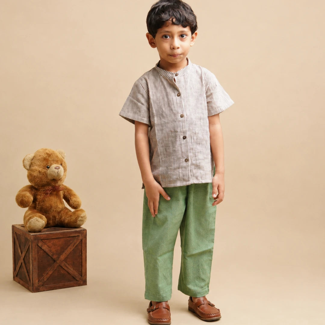 Boy wearing trouser and shirt made of handspun handwoven khadi