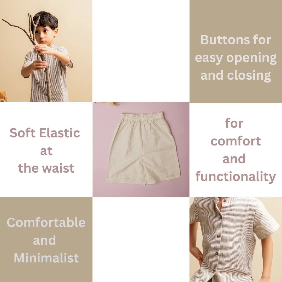 Detail on Little Trailblazer boys shirt and shorts set – ethically made kids clothing