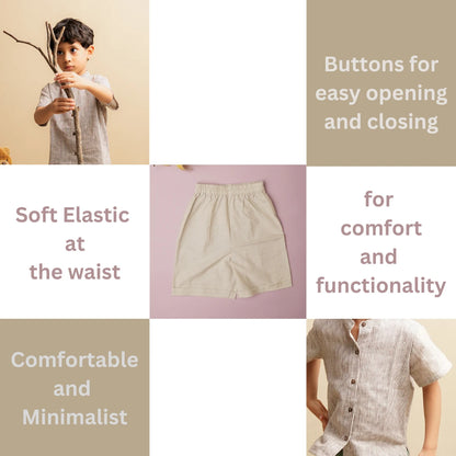 Detail on Little Trailblazer boys shirt and shorts set – ethically made kids clothing