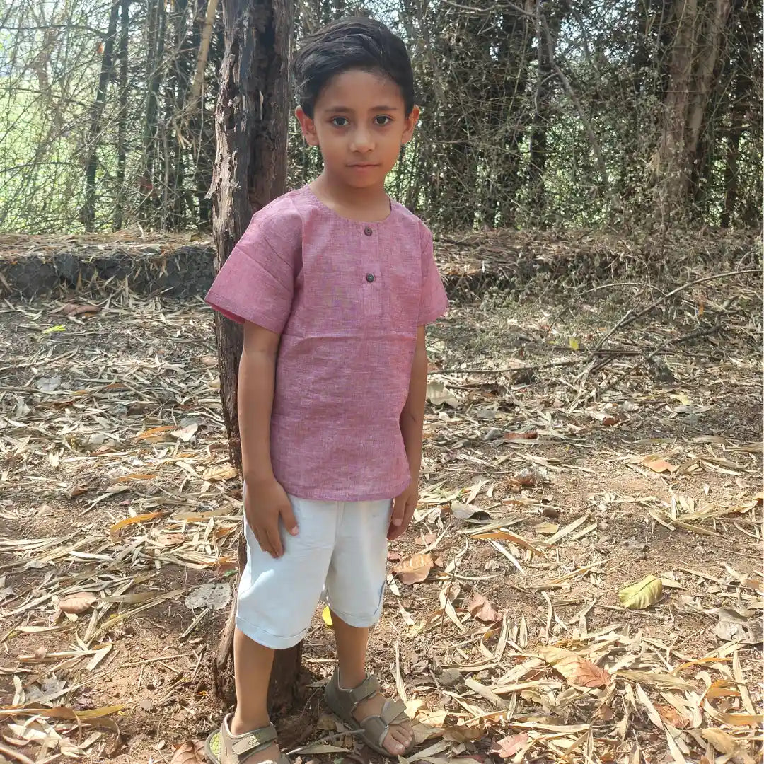 Earthy Elegance boys kurta shirt and shorts set front view – breathable festive kidswear