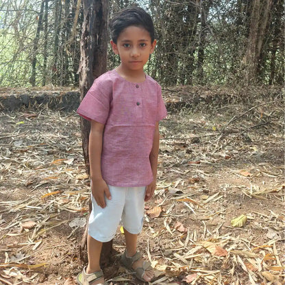 Earthy Elegance boys kurta shirt and shorts set front view – breathable festive kidswear