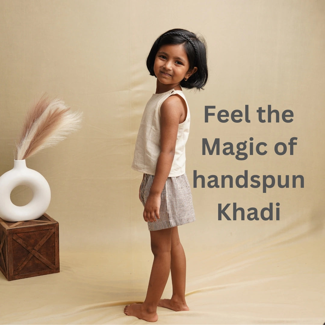 Back view of Frilly Fun pure khadi crop top for girls – natural fabric kidswear