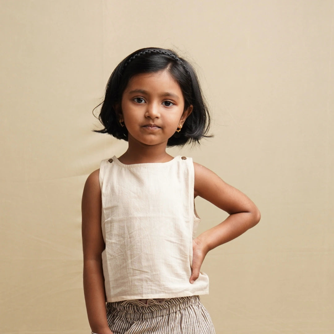 Frilly Fun pure khadi crop top for girls front view – breathable everyday kidswear