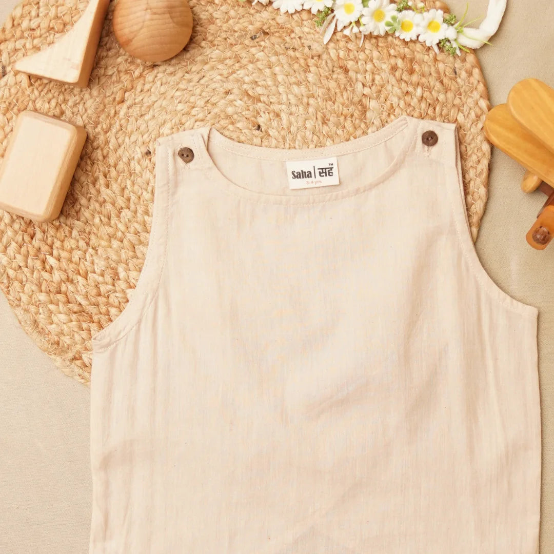 Flat lay of Frilly Fun pure khadi crop top for girls – breathable kidswear outfit