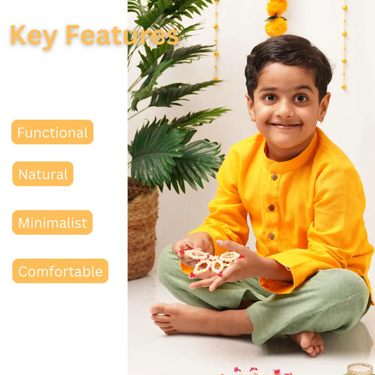 Side view of Genda Phool boys festive kurta in handwoven khadi cotton – comfortable kids ethnic wear