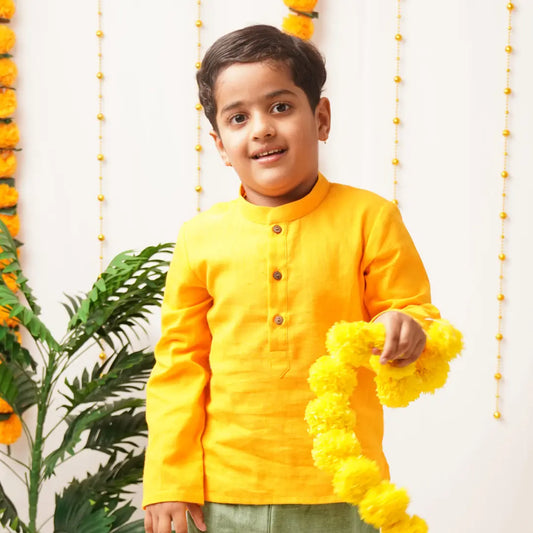 Genda Phool boys festive kurta in handwoven khadi cotton – breathable ethnic wear for kids