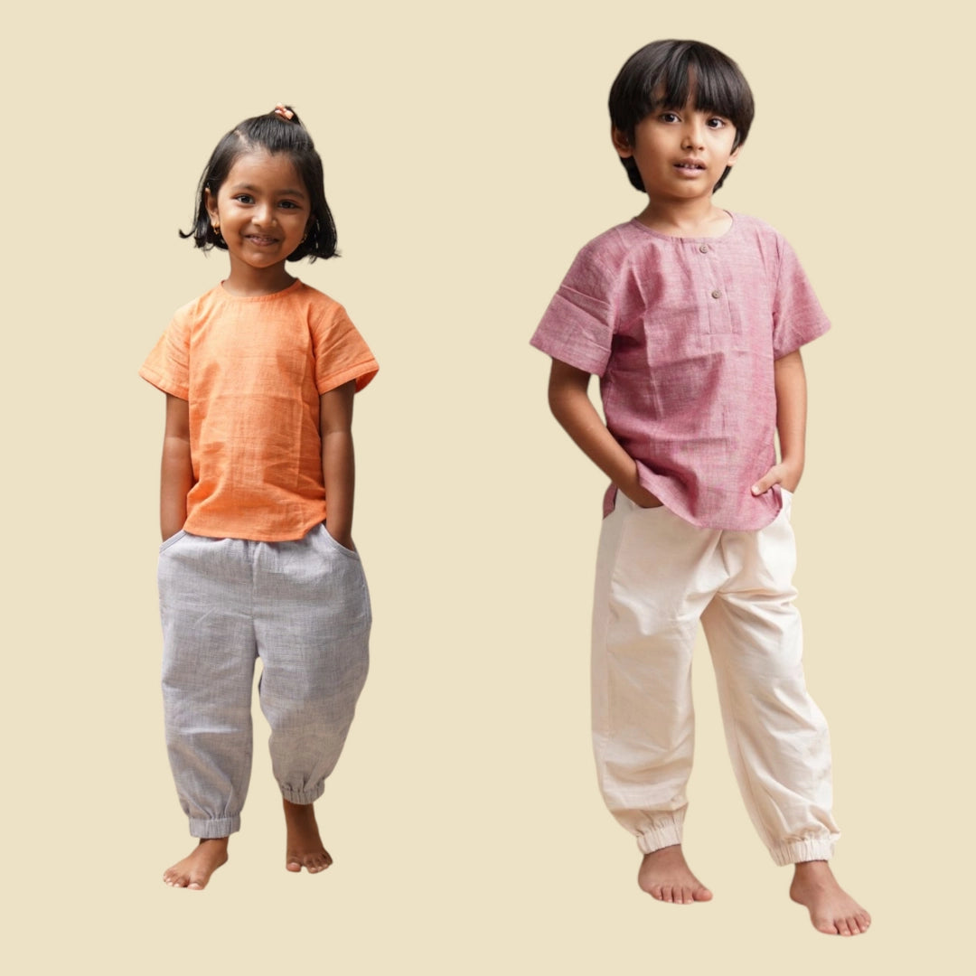 Two children wearing cotton joggers for comfort