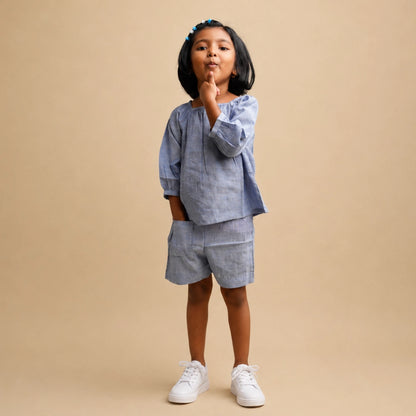Girl wearing pure cotton top and shorts set