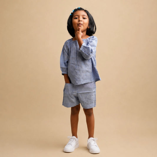 Girl wearing pure cotton top and shorts set