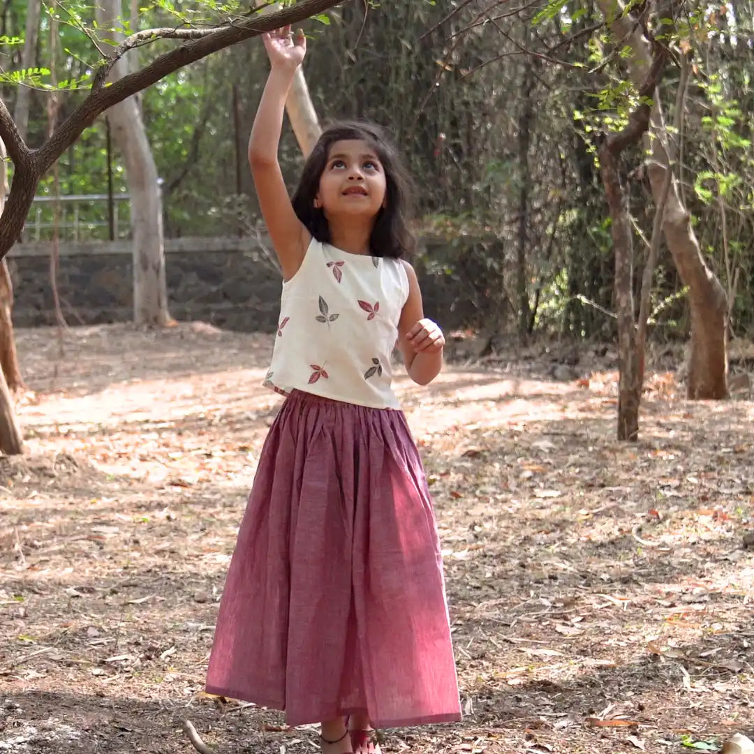 Girls crop top and long skirt set front view – breathable festive kids outfit