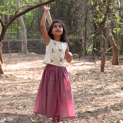 Girls crop top and long skirt set front view – breathable festive kids outfit