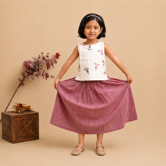 Girl wearing crop top long skirt in a festive set-up